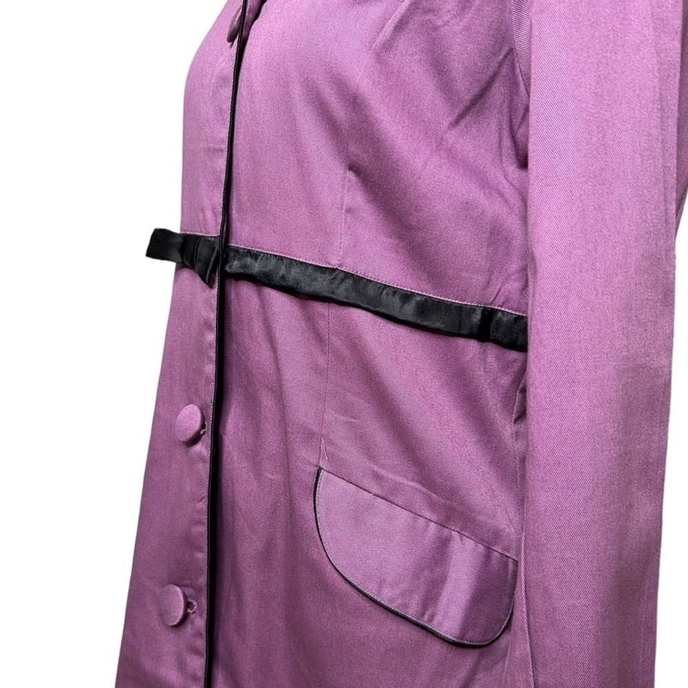 Angie Purple and Black Bow Collared Trench Coat Lightweight Long Sleeve Jacket - Picture 11 of 16